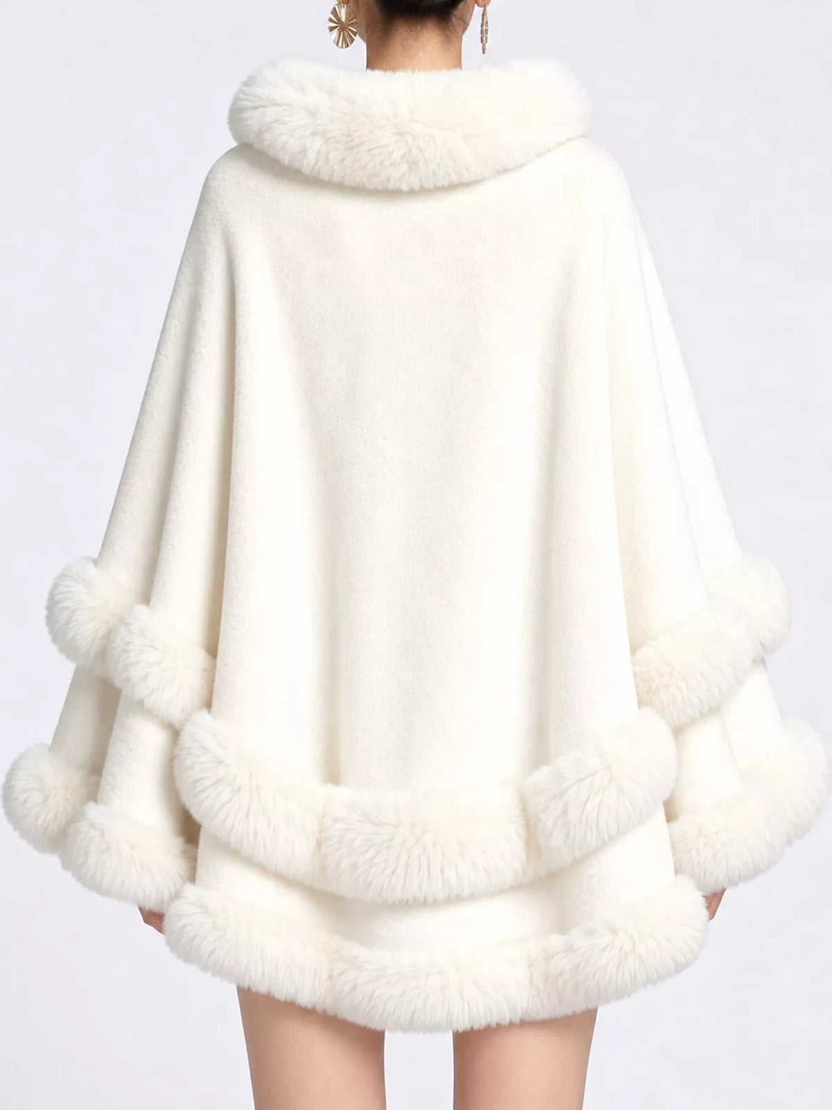 Faux-fur-trim cape, white back