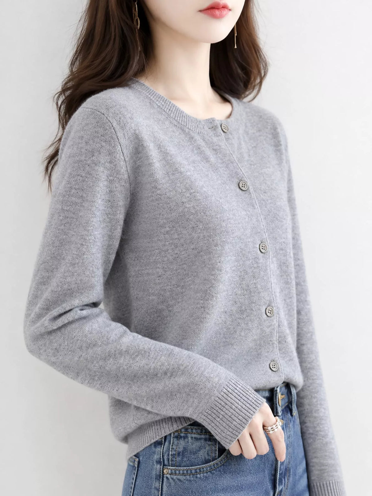 Button-down cardigan, gray side