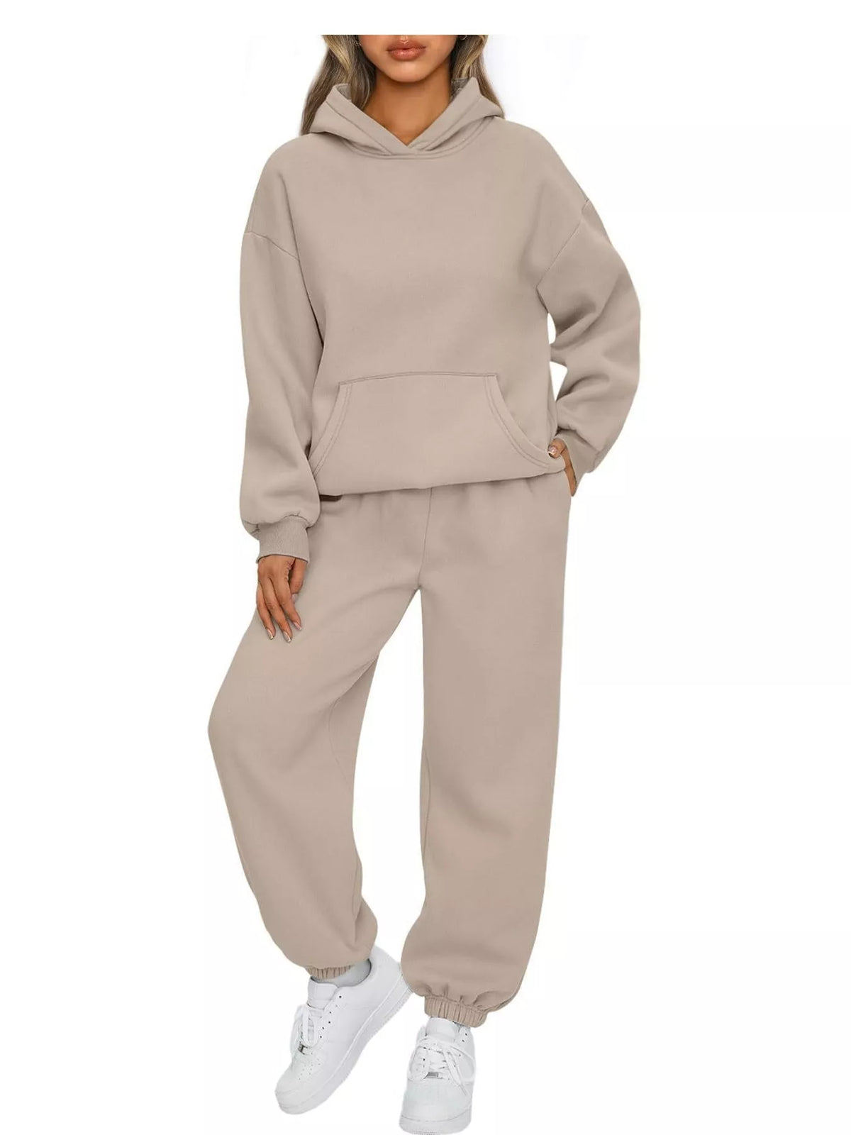 Drop Shoulder Hoodie and Jogger Sweatpants Set — front view