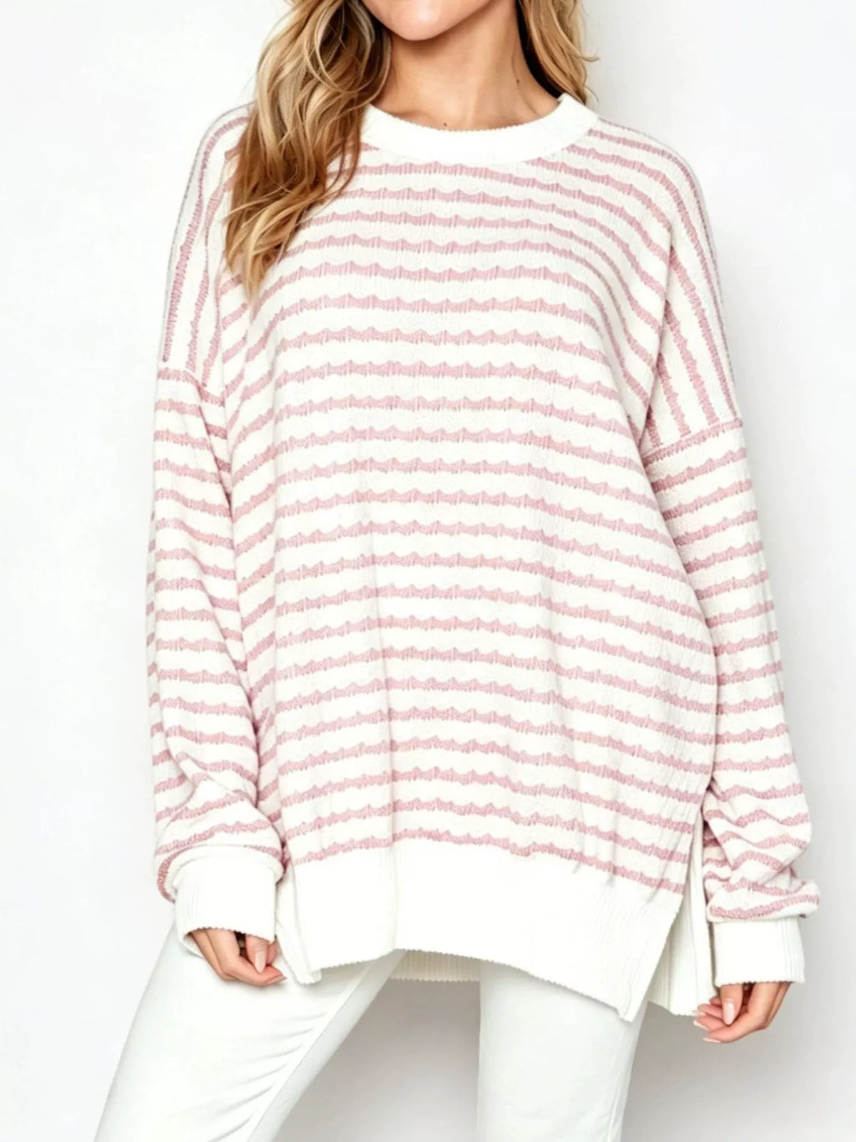 Trendsi Oversized Striped Crew Neck Sweatshirt -