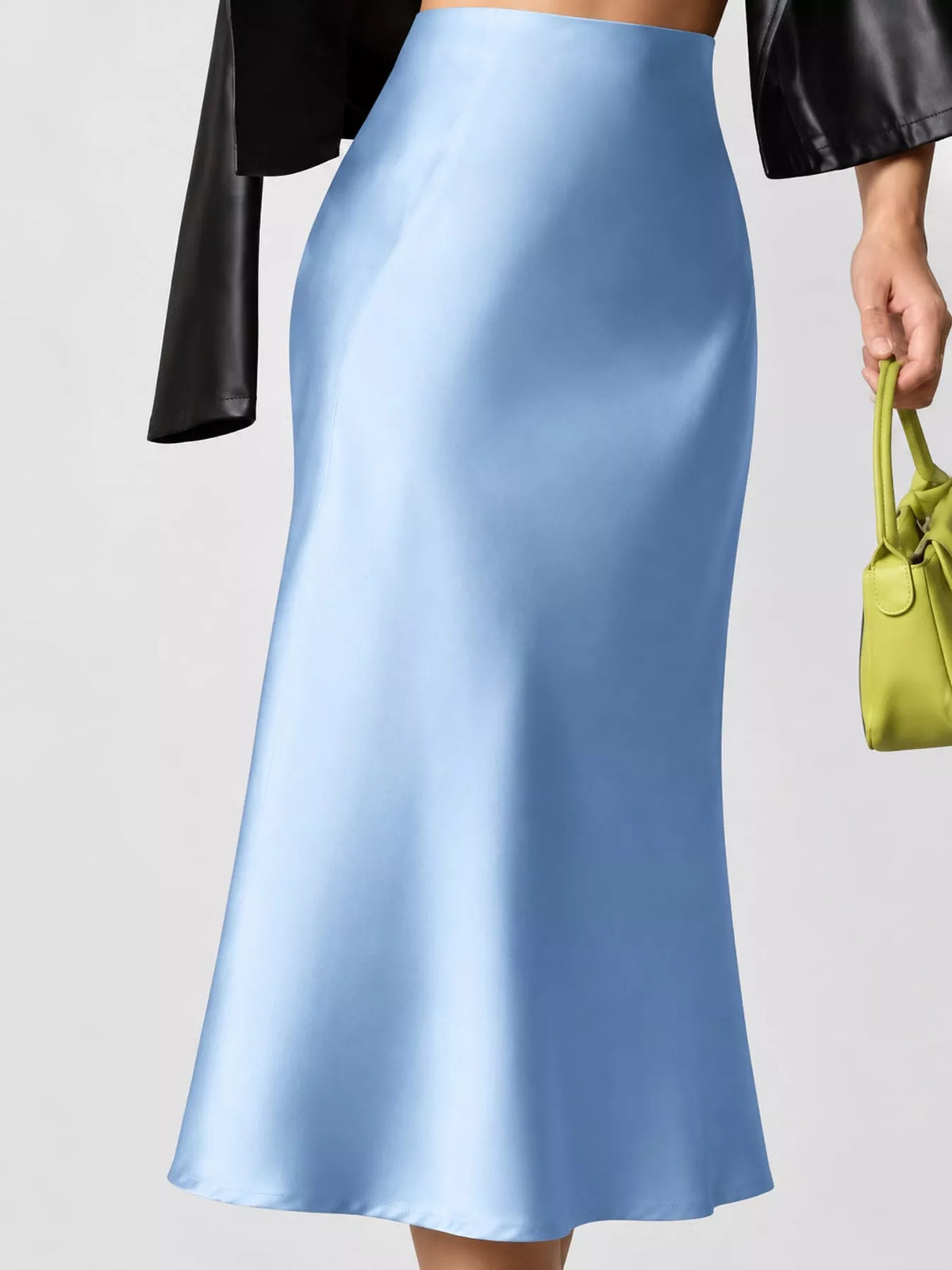 Satin midi skirt, blue side