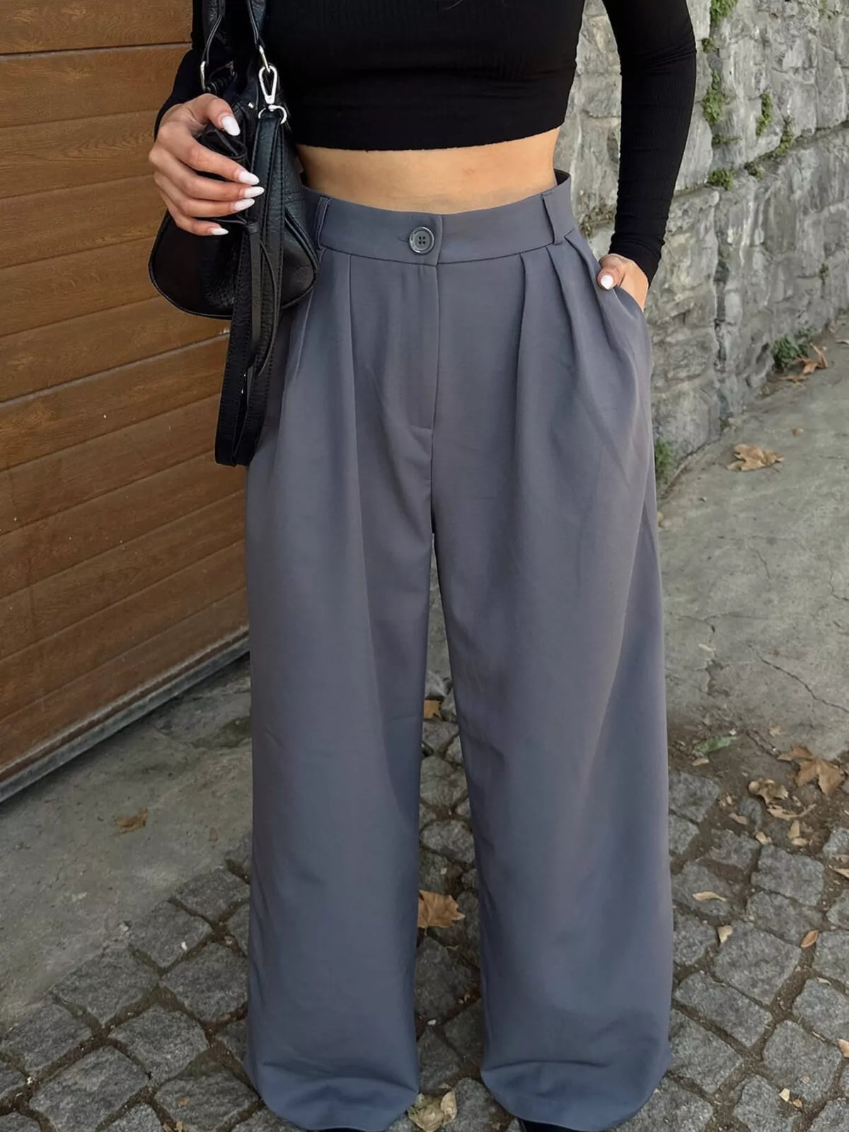 Trendsi High-Waisted Pleated Wide-Leg Pants -