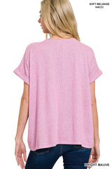 Trendsi Zenana Soft Melange Hacci Short Sleeve Round Neck Top -
