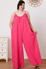 Trendsi Double Take Full Size Ruffle Trim Tie Back Cami Jumpsuit with Pockets -