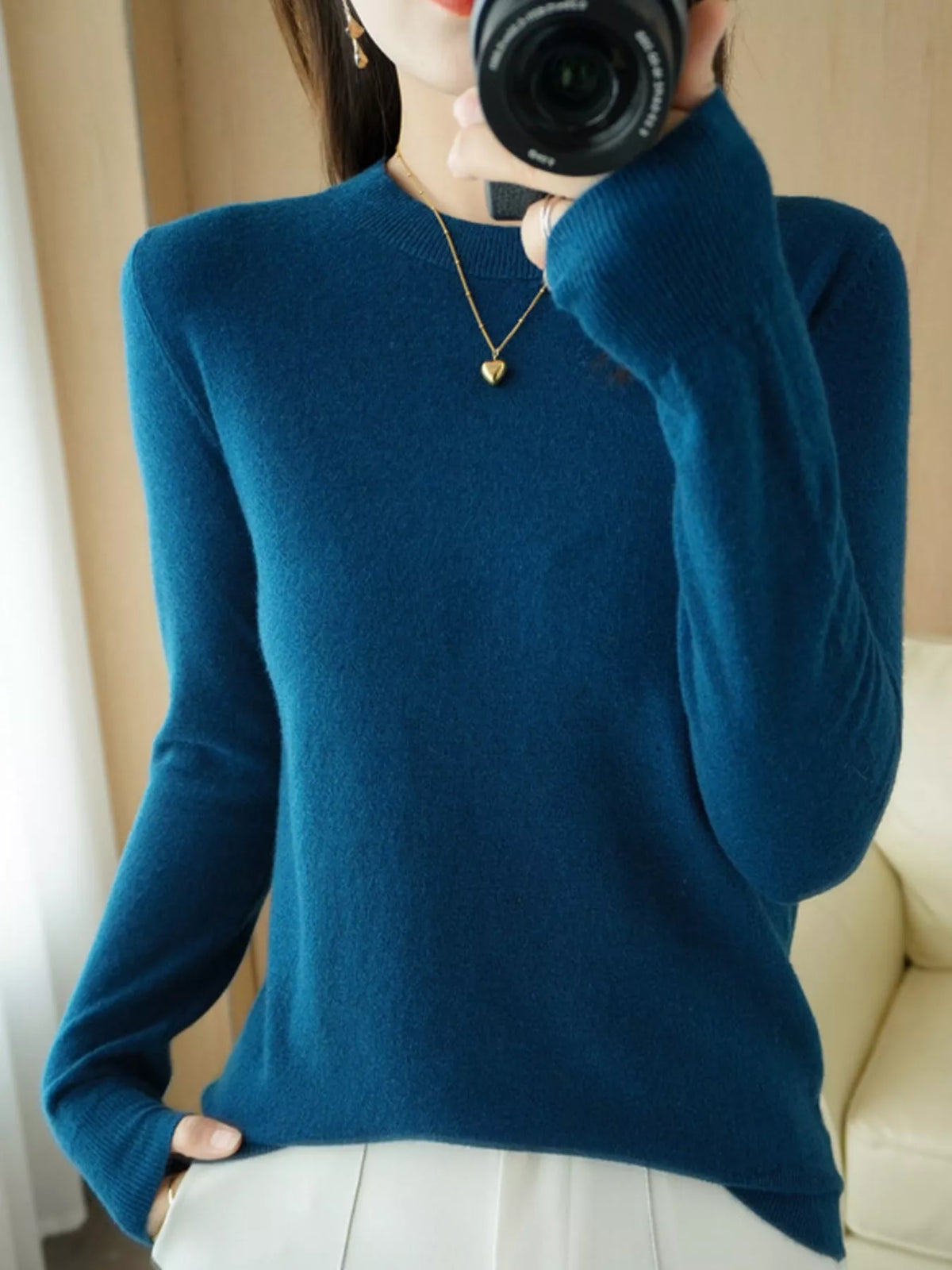 Crew Neck Long Sleeve Sweater — front view