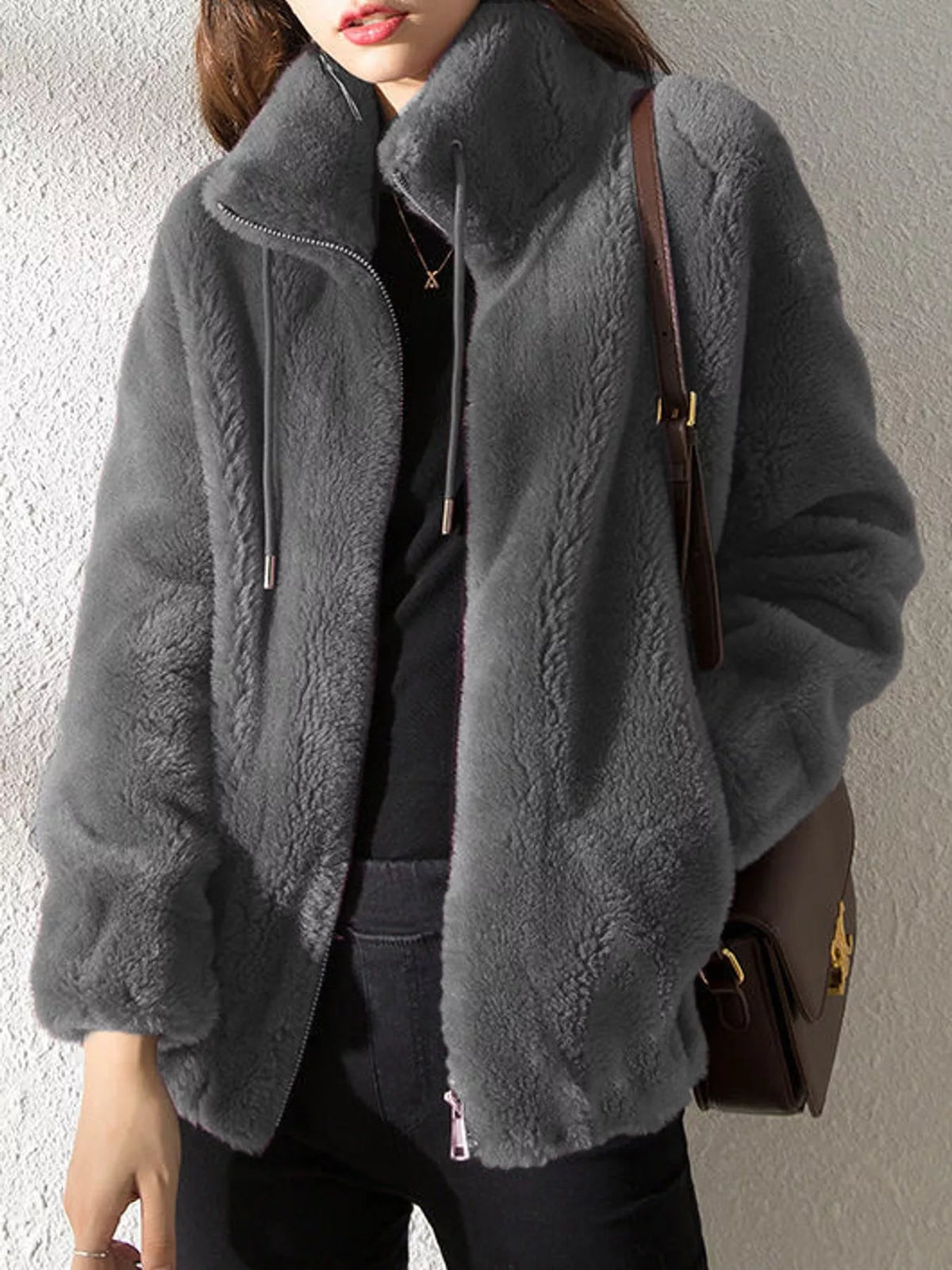 Faux-fur jacket, gray front