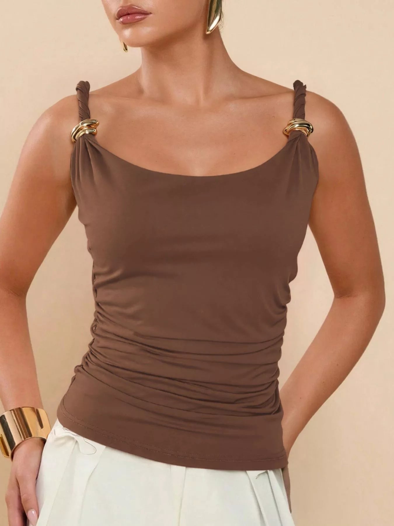 Trendsi Gold-Tone Ring Twisted Strap Cami -