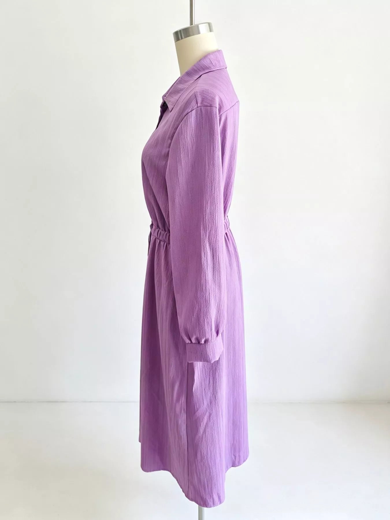 Trendsi Full Size Textured Button Front Long Sleeve Maxi Dress Plus Size -