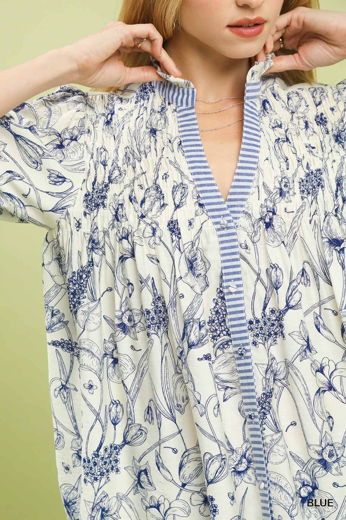 Women's Mixed Print Button-Front Blouse With Smocked Yoke — product view 4