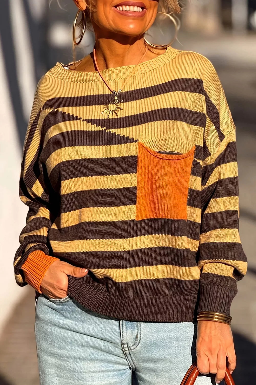 Trendsi Stripe Striped Drop Shoulder Colorblock Pullover Sweater -