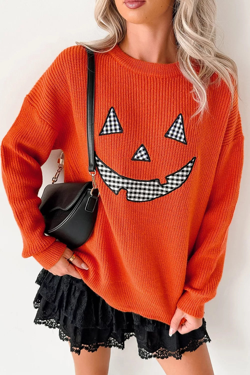 Trendsi Drop Shoulder Long Sleeve Round Neck Halloween Sweater -