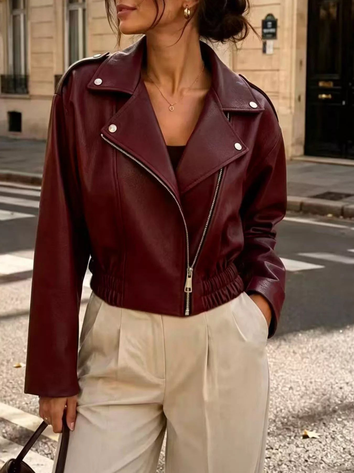 Trendsi Faux Leather Zip Up Jacket -