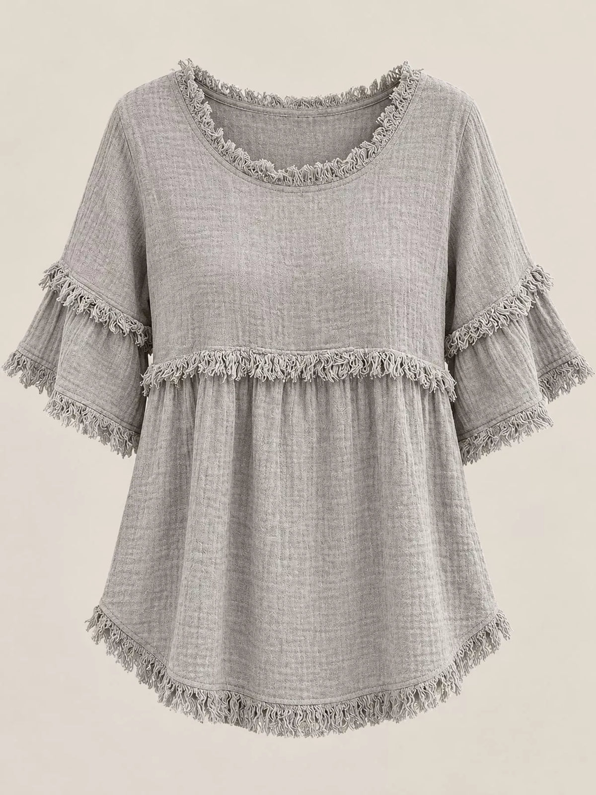 Gray frayed edge textured blouse