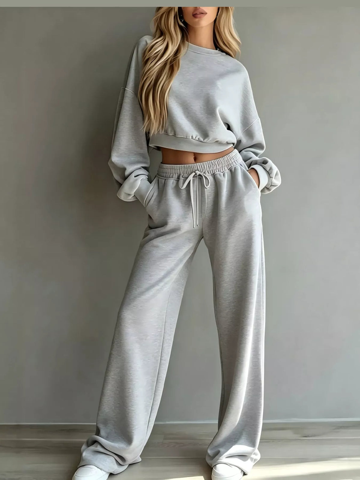 Crop Top and Wide-Leg Sweatpants Set — front view