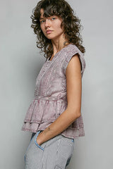 Trendsi POL Eyelet Embroidery Pintuck Sleeveless Cotton Blouse -