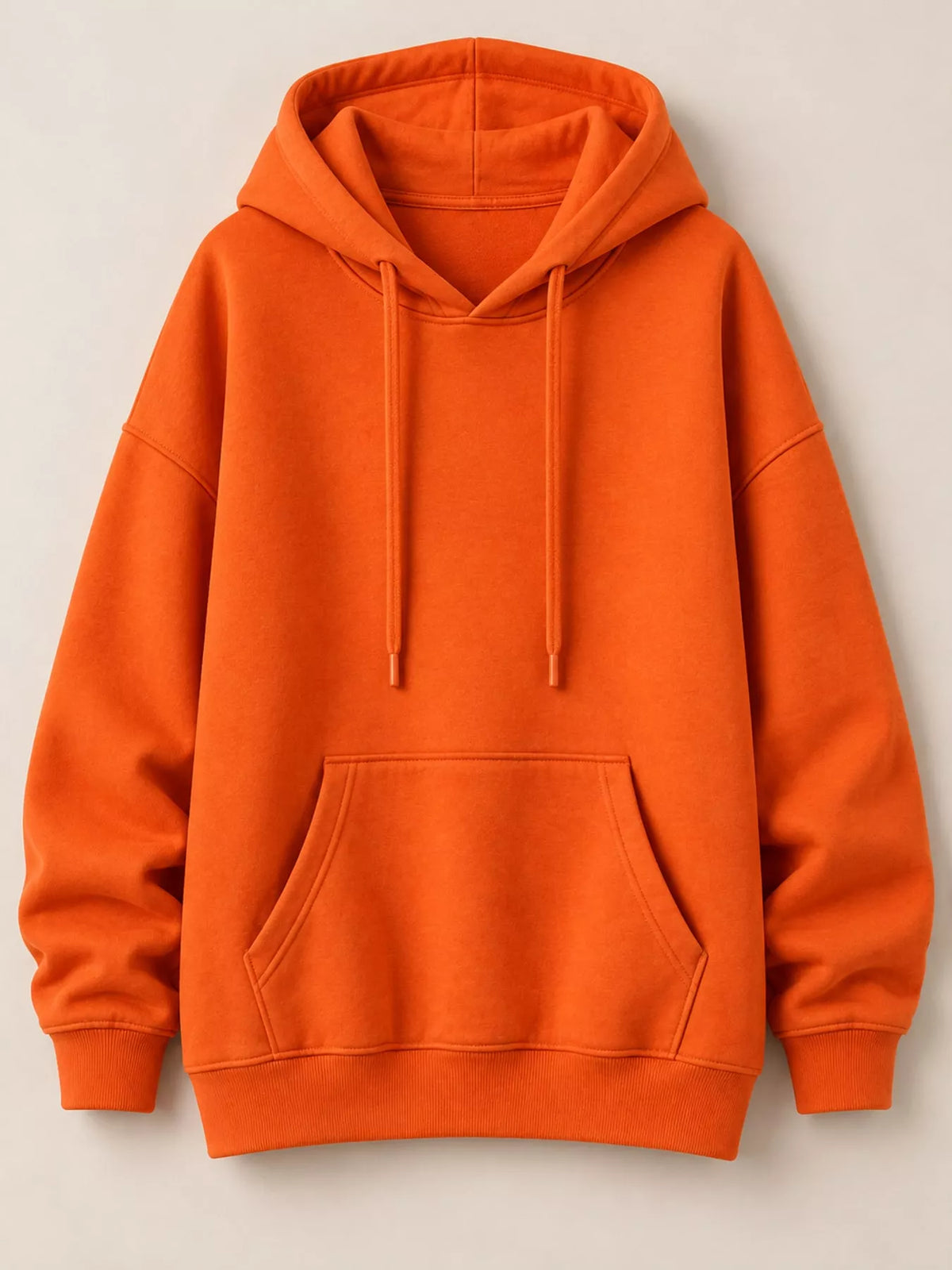 Women's Drawstring Dropped Shoulder Hoodie in orange — flat lay view