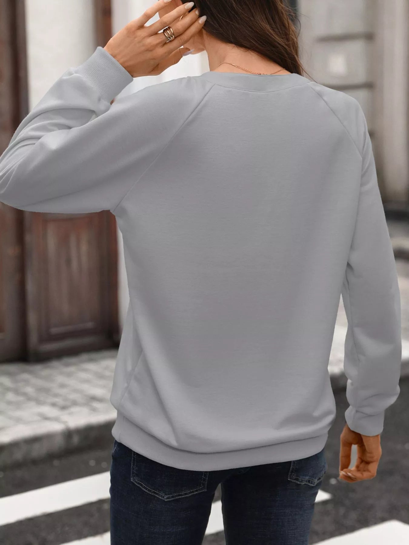 Trendsi Notched Raglan Sleeve Sweatshirt -