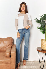 Trendsi Double Take Color Block Exposed Seam Top - Shirts