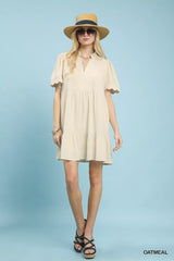 Trendsi Umgee Linen Tiered Babydoll Dress with Scalloped Sleeves -