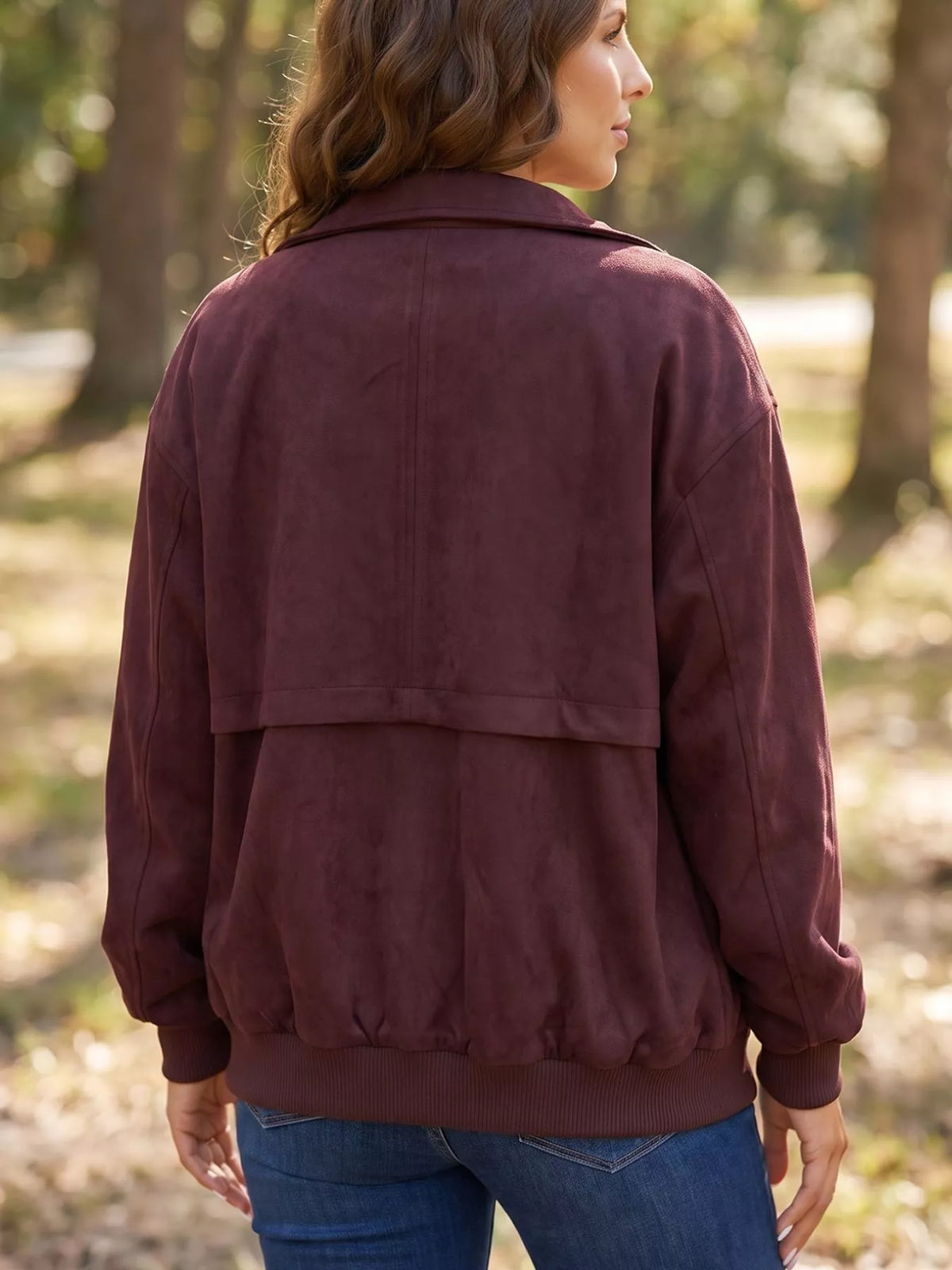 Collared Zip-Up Long Sleeve Jacket, back view