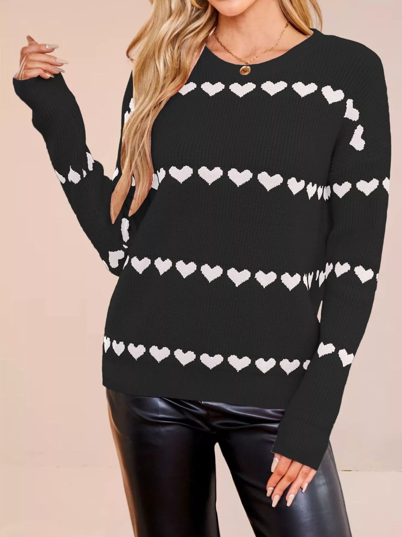 Trendsi Heart Pattern Dropped Shoulder Sweater -