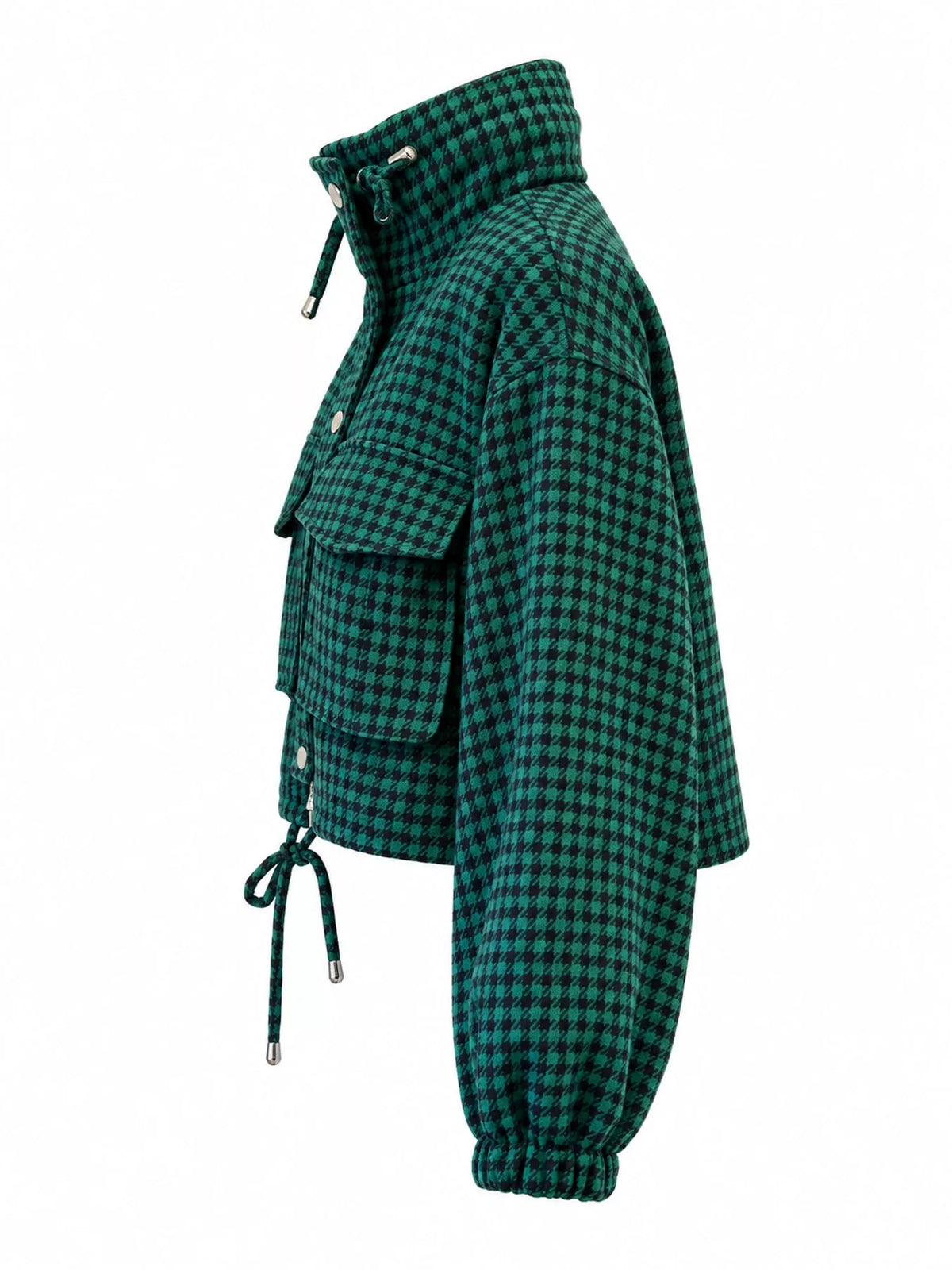 Green plaid cropped zip-up jacket