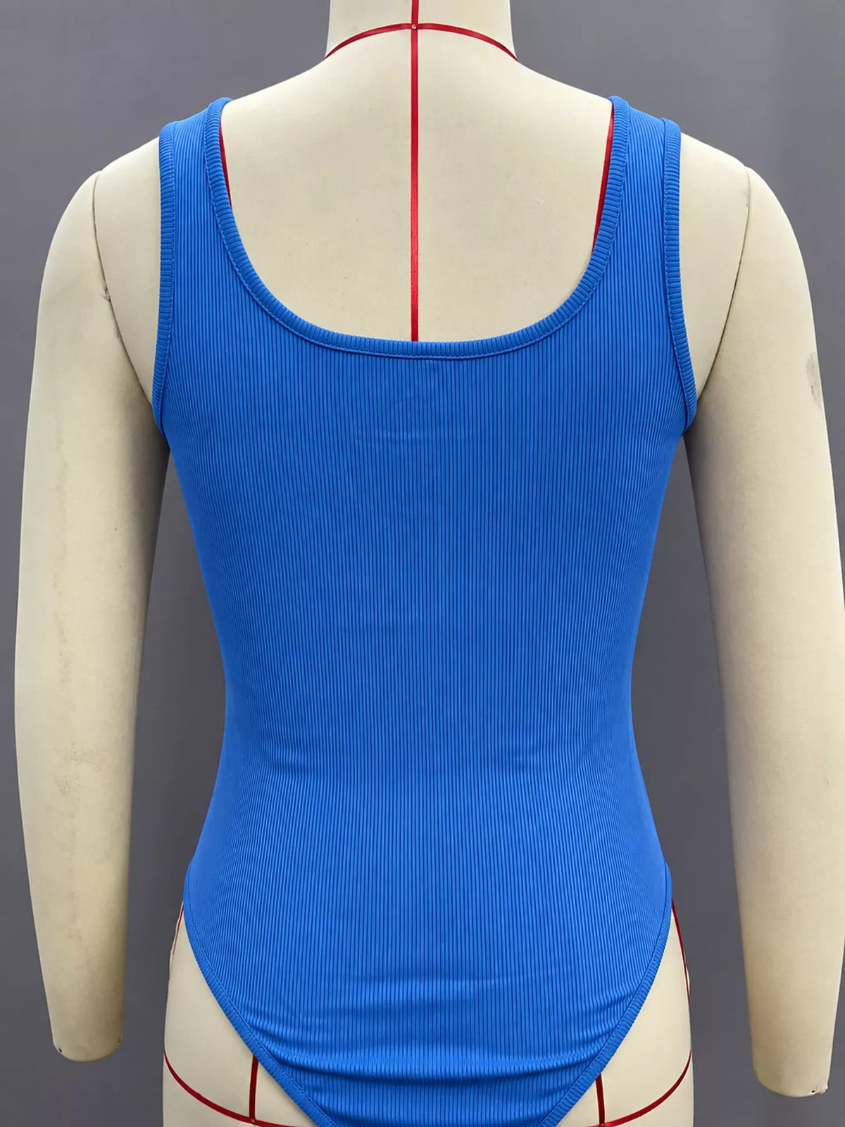 Ribbed bodysuit, blue mannequin back