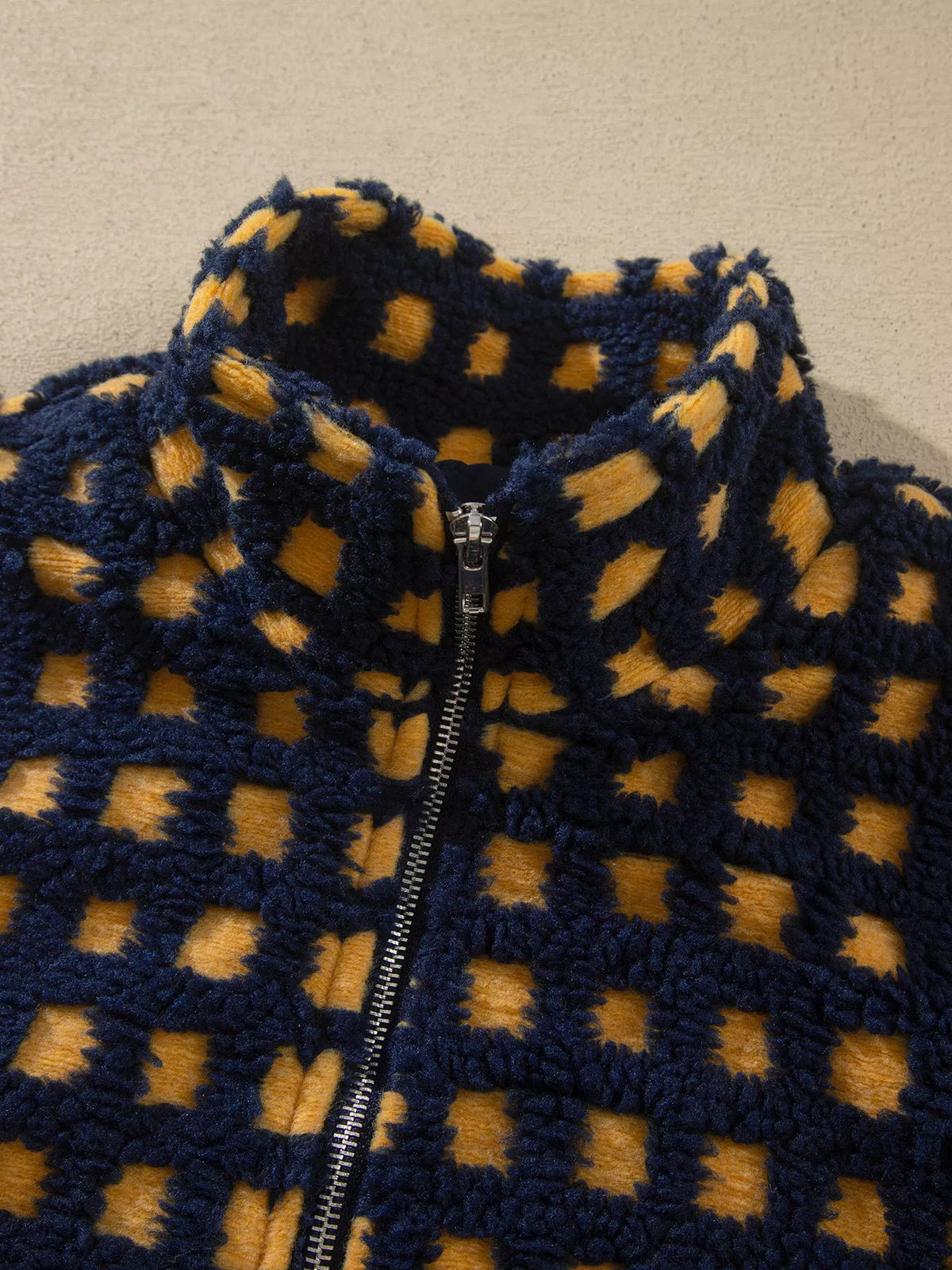Black plaid sherpa fleece zip up jacket