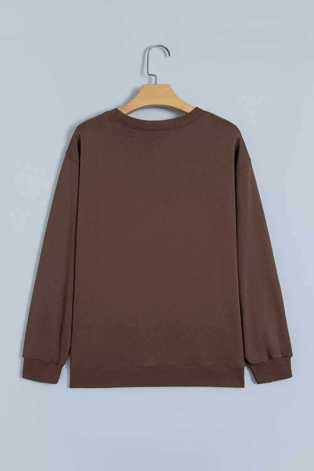 Brown slogan print sweatshirt, back on hanger