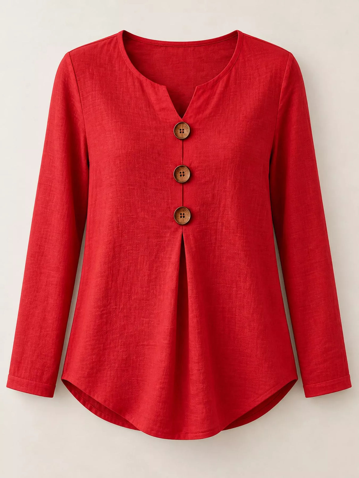 Red long sleeve decorative button blouse