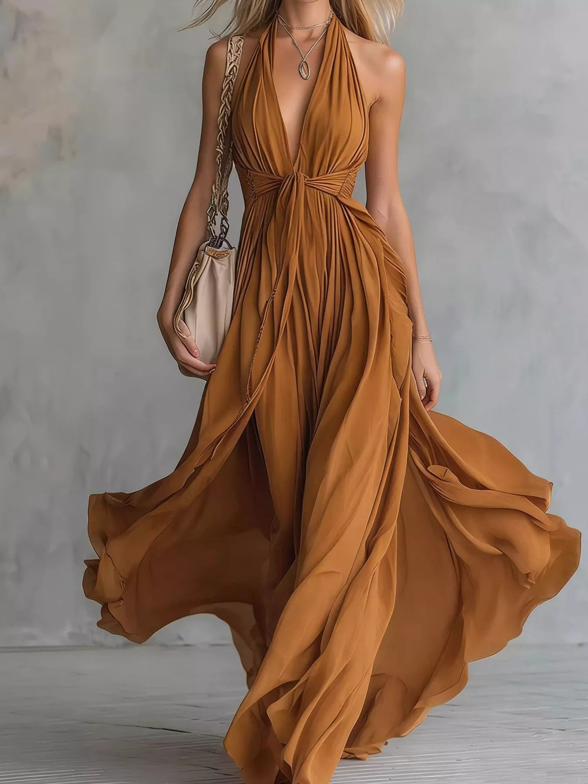 Trendsi Crisscross Back Ruched Maxi Dress -