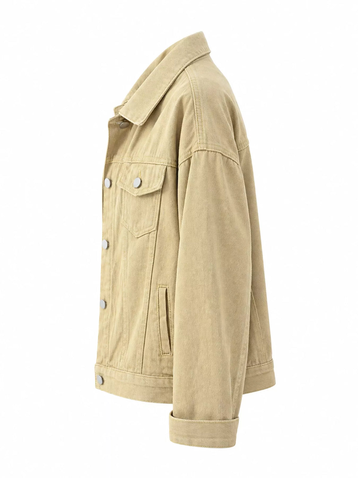 Button-Down Classic Cropped Denim Jacket — side view
