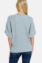 Trendsi Zenana V-Neck Short Sleeve Dolman Sweater -