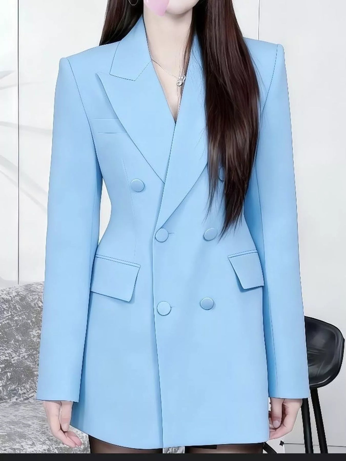 Double-breasted blazer, blue front