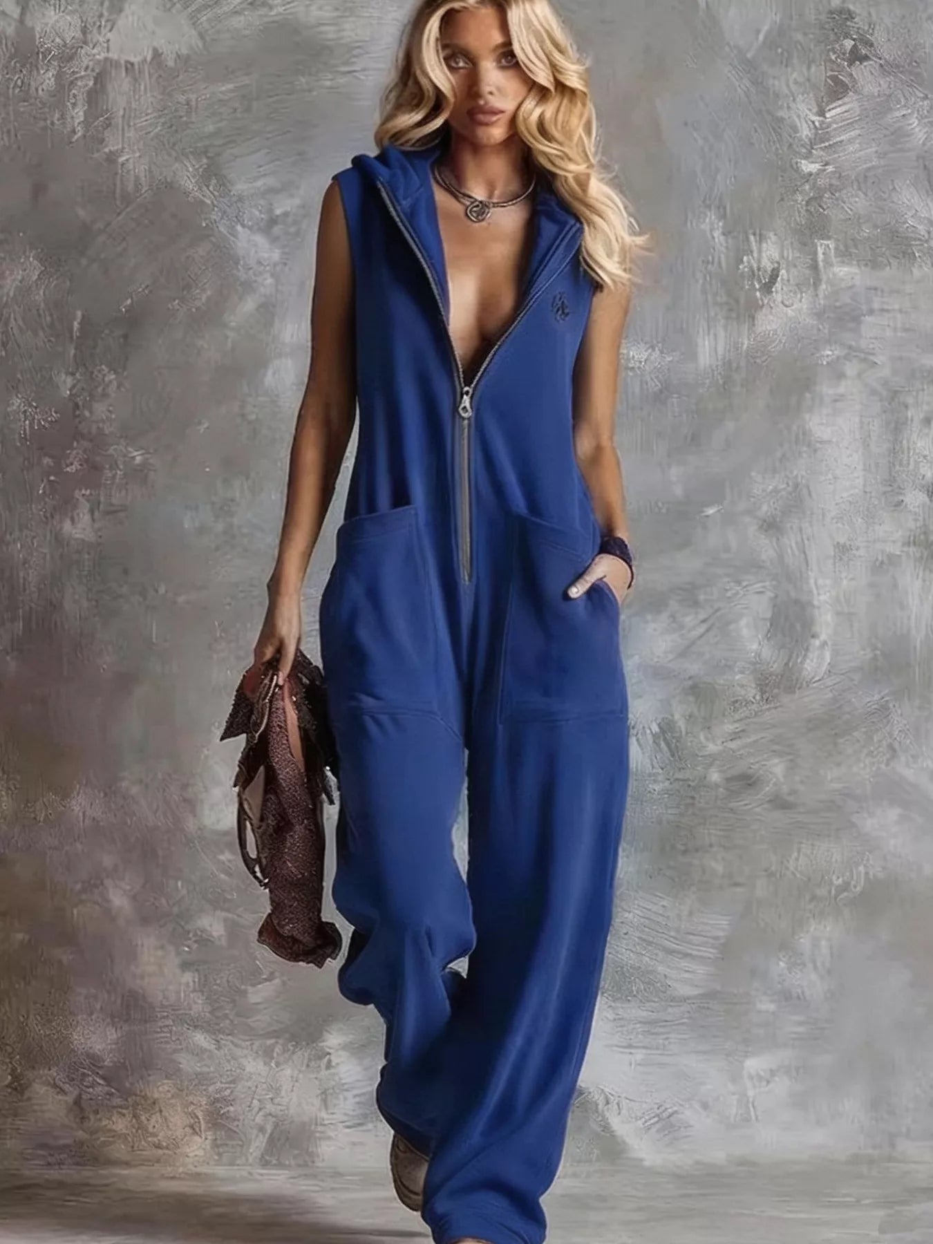 Trendsi Sleeveless Hooded Zip-Front Casual Jumpsuit -