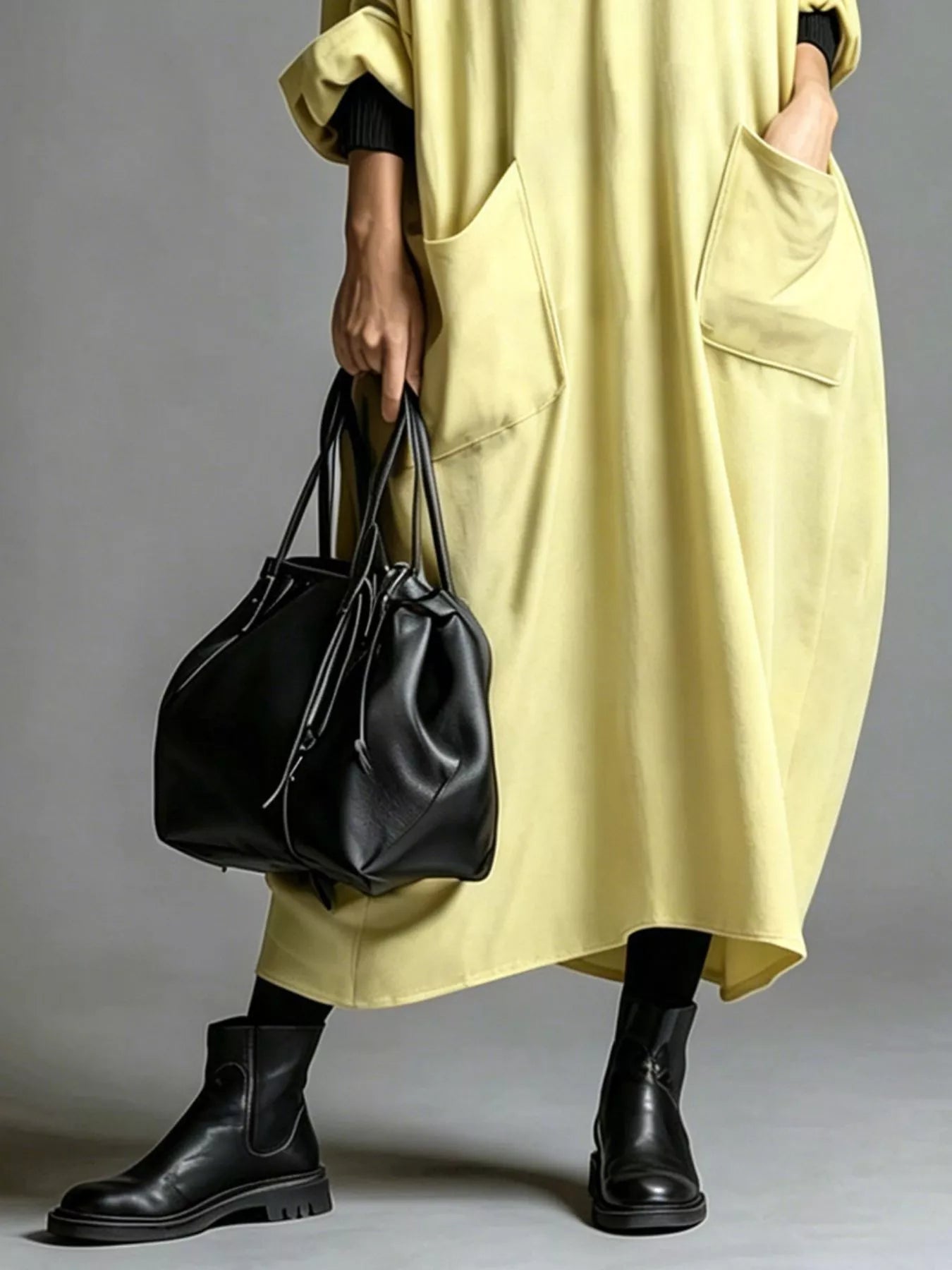Trendsi Full Size Loose-Fit Mock Neck Midi Dress with Pockets Plus Size -
