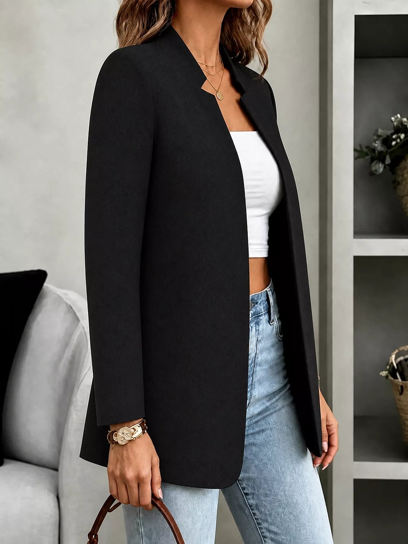 Trendsi Open-Front Long Sleeve Blazer -