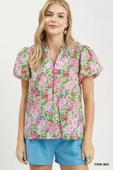 Trendsi Umgee Floral Puff Sleeve Blouse -
