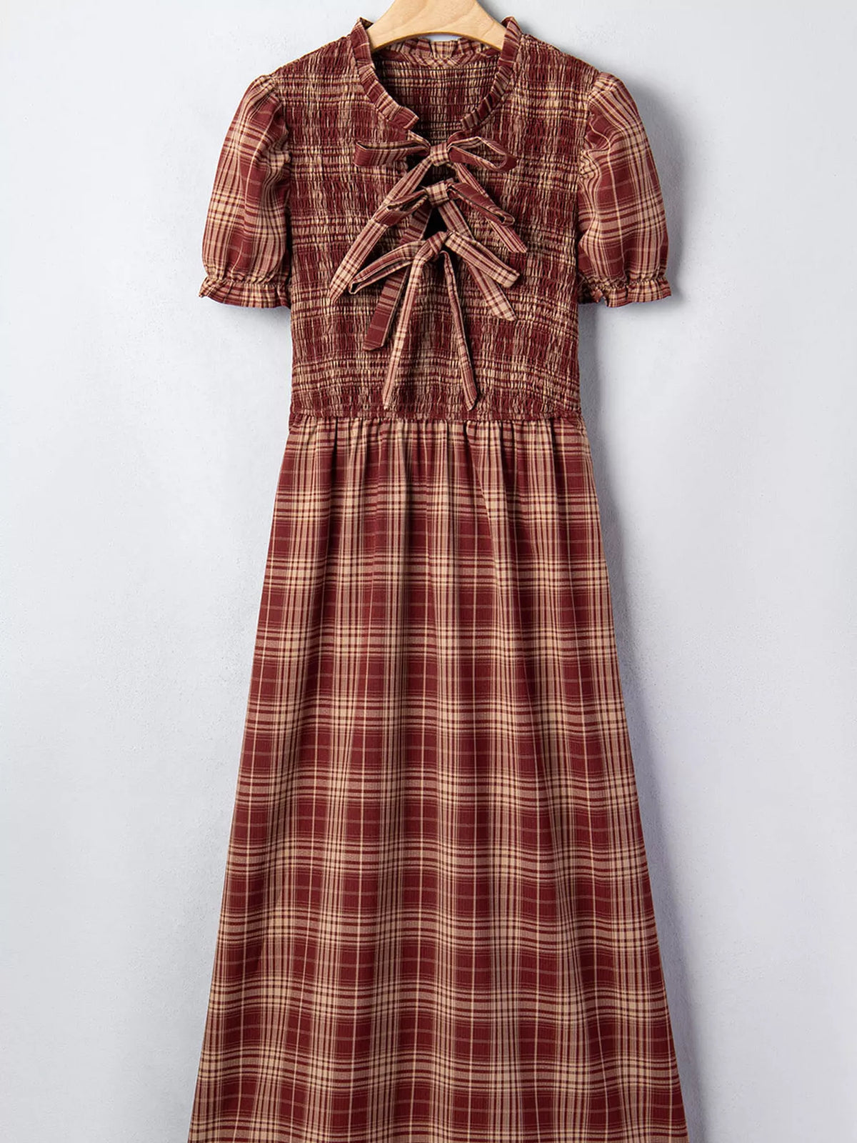 Plaid smocked dress, hanging front