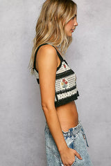 Trendsi POL Floral Embroidered Cropped Crochet Cami with Scalloped Hem -