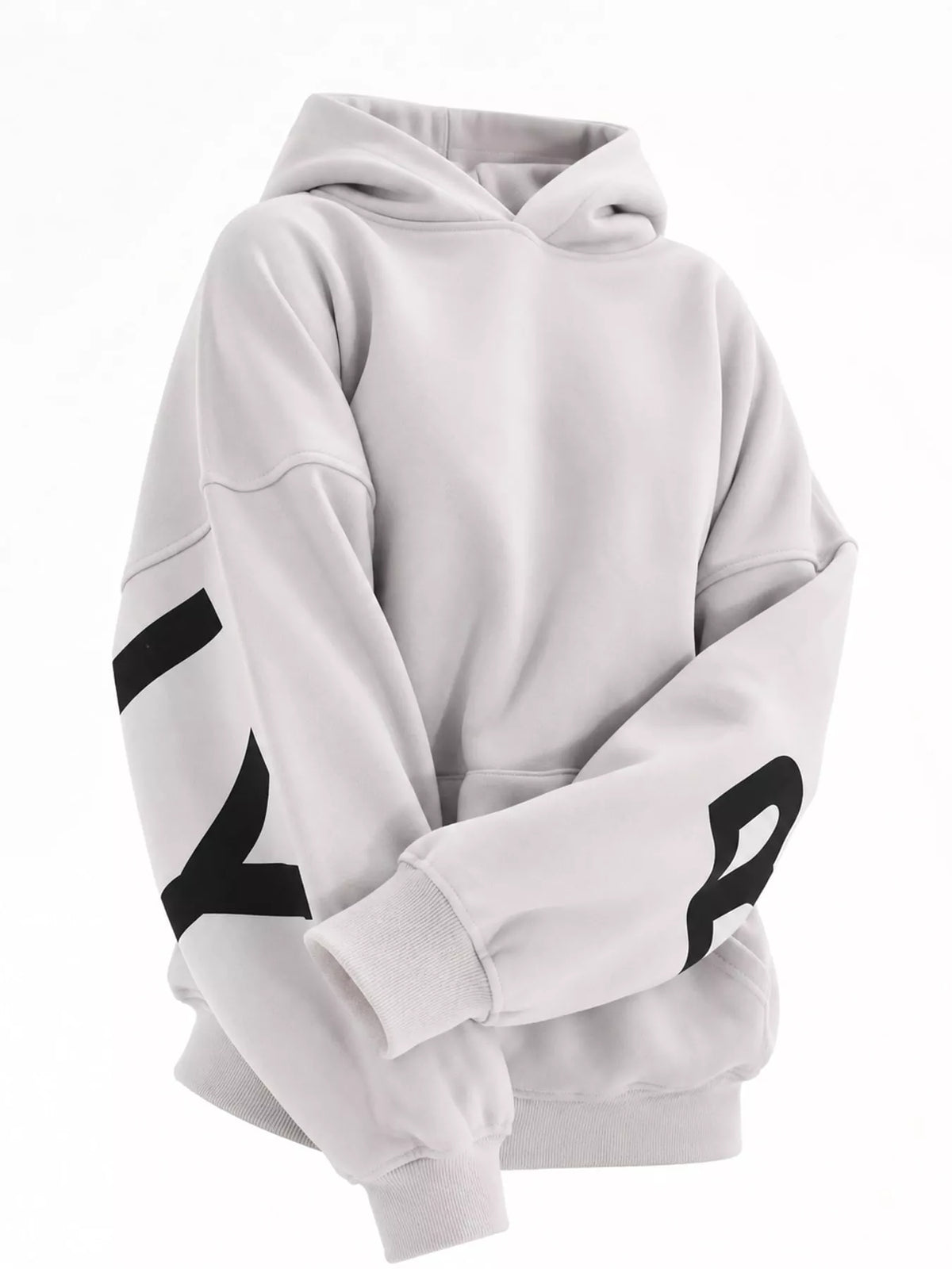 Letter Back Dropped Shoulder Hoodie — garment front