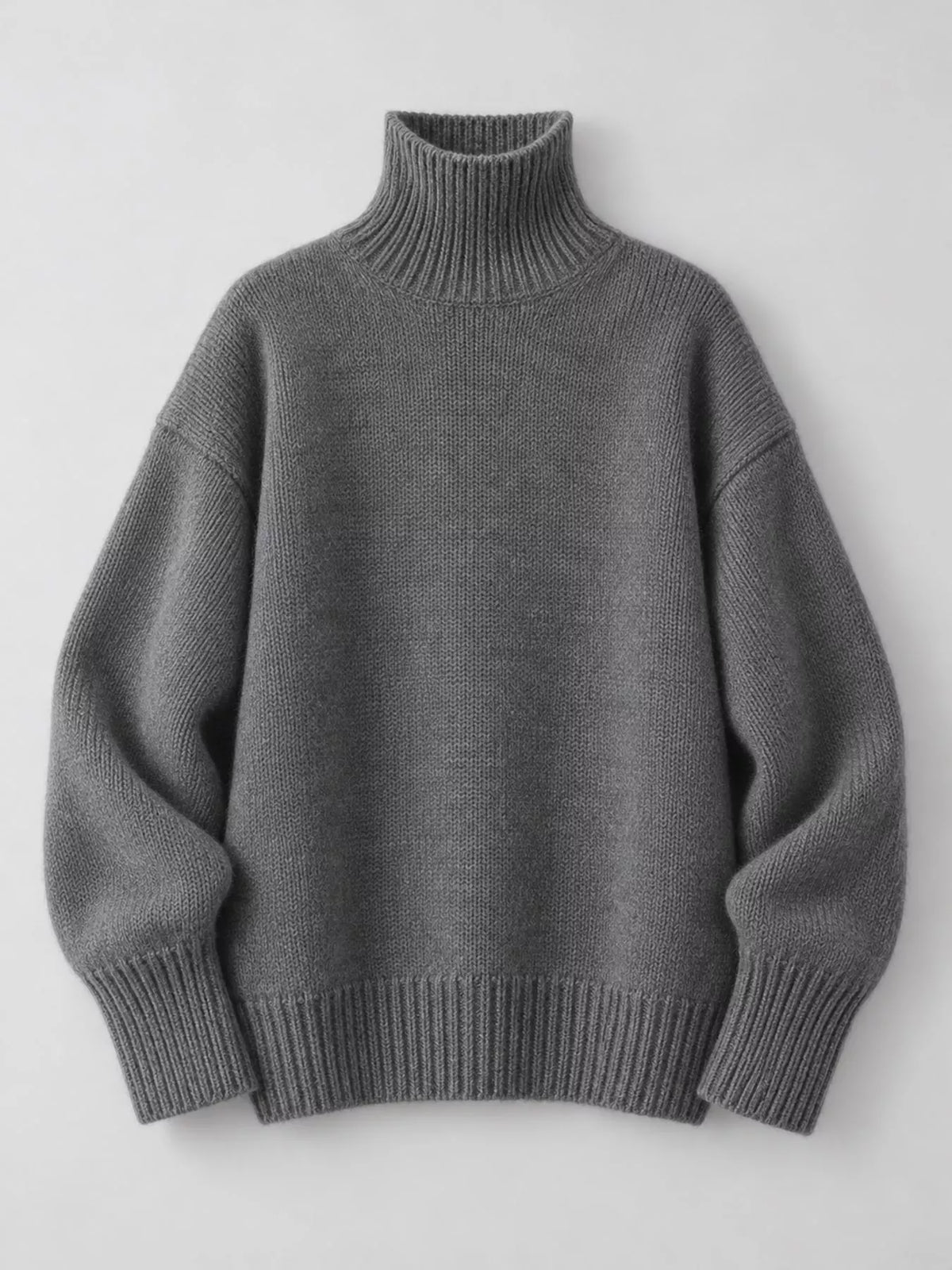 Turtleneck sweater, dark gray flat lay