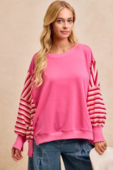 Trendsi BiBi French Terry Stripe Combo Sweatshirt with Open Seam -