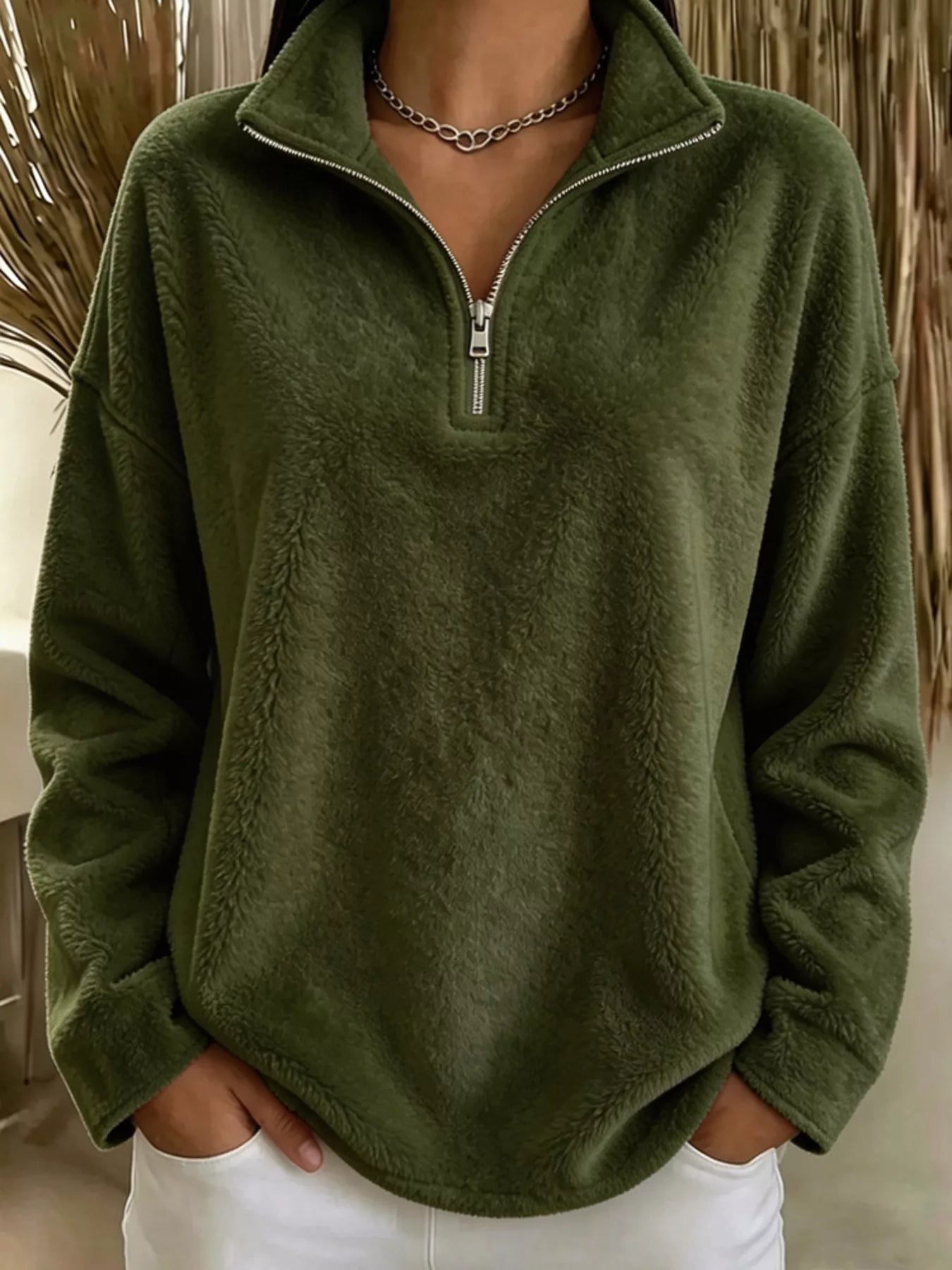 Trendsi Full Size Quarter-Zip Fleece Sweatshirt Plus Size -