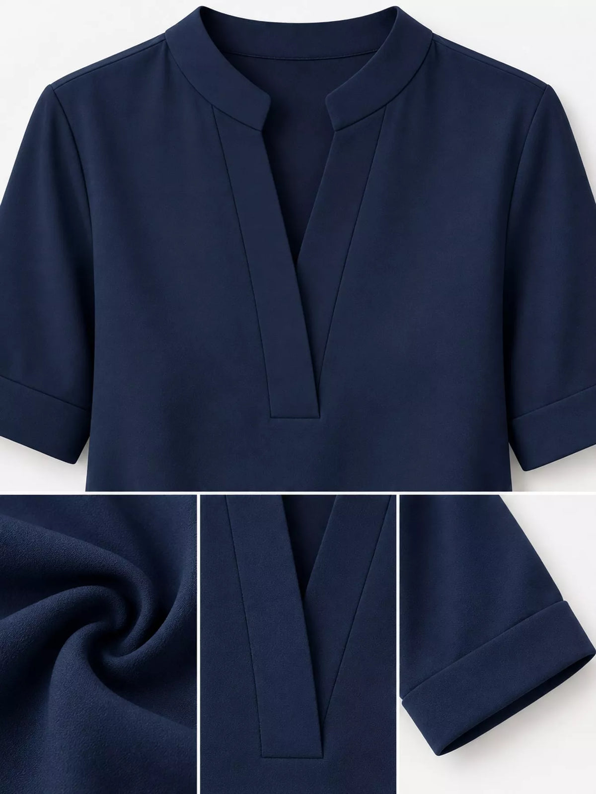 Notched-neck blouse, navy garment details