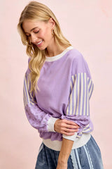 Trendsi BiBi Mix and Match Sweatshirt with Floral Sleeve Striped -