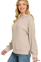 Trendsi Zenana Brushed Ribbed Hacci Hoodie Pullover -