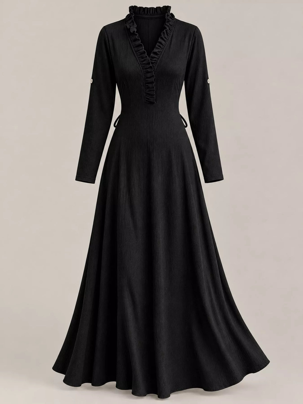 Frill-trim maxi dress, black flat lay
