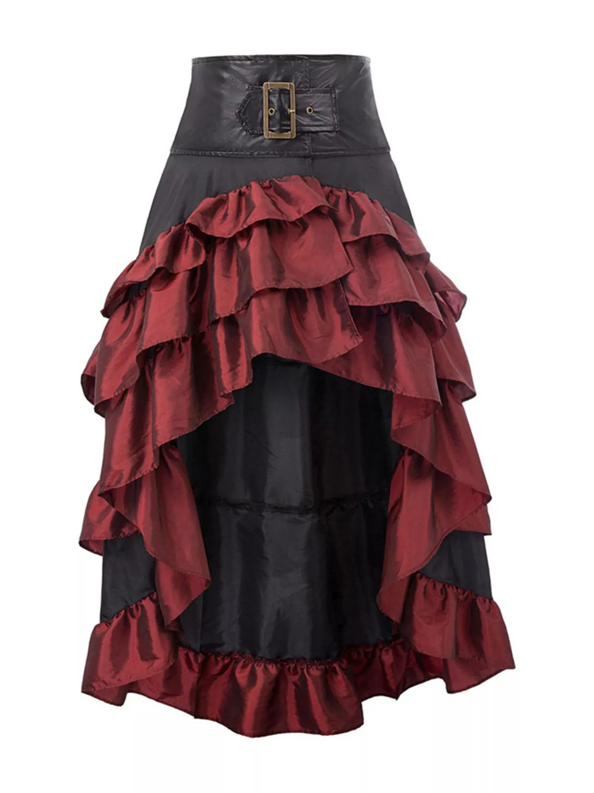 Red high-low ruffled skirt
