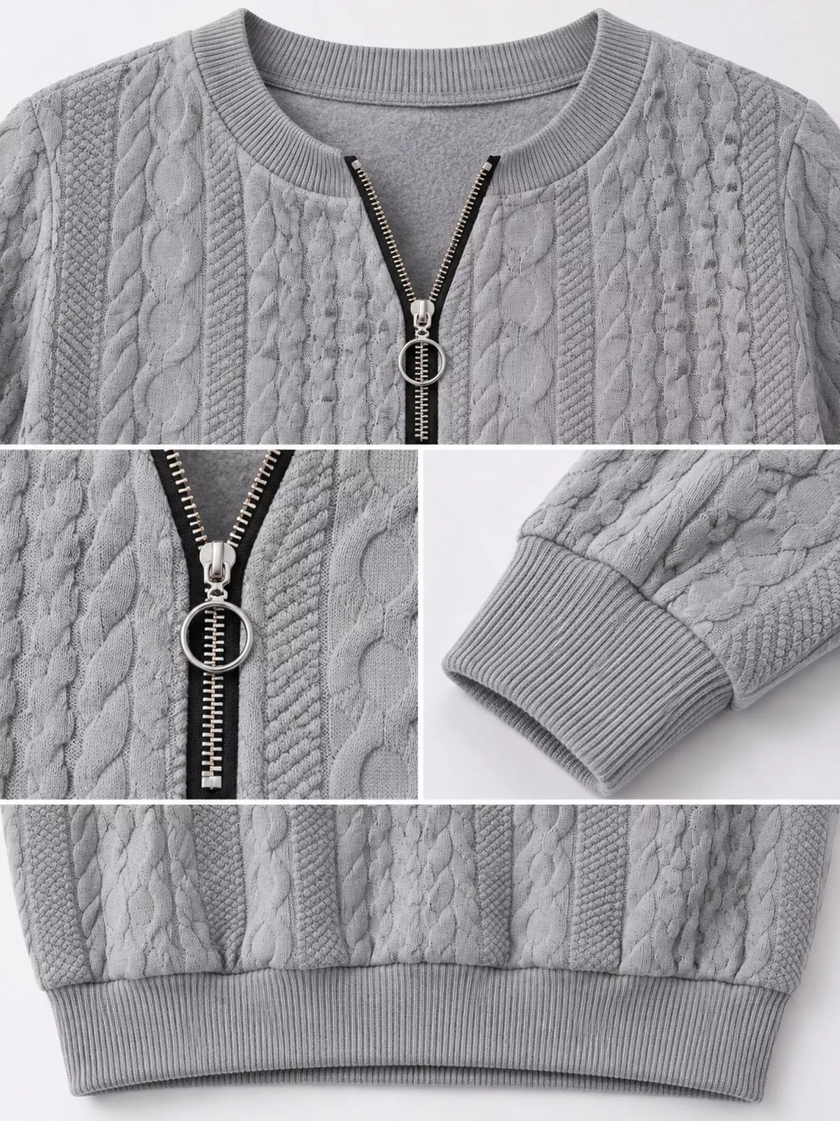 Quarter-Zip Cable Knit Sweatshirt — garment construction details